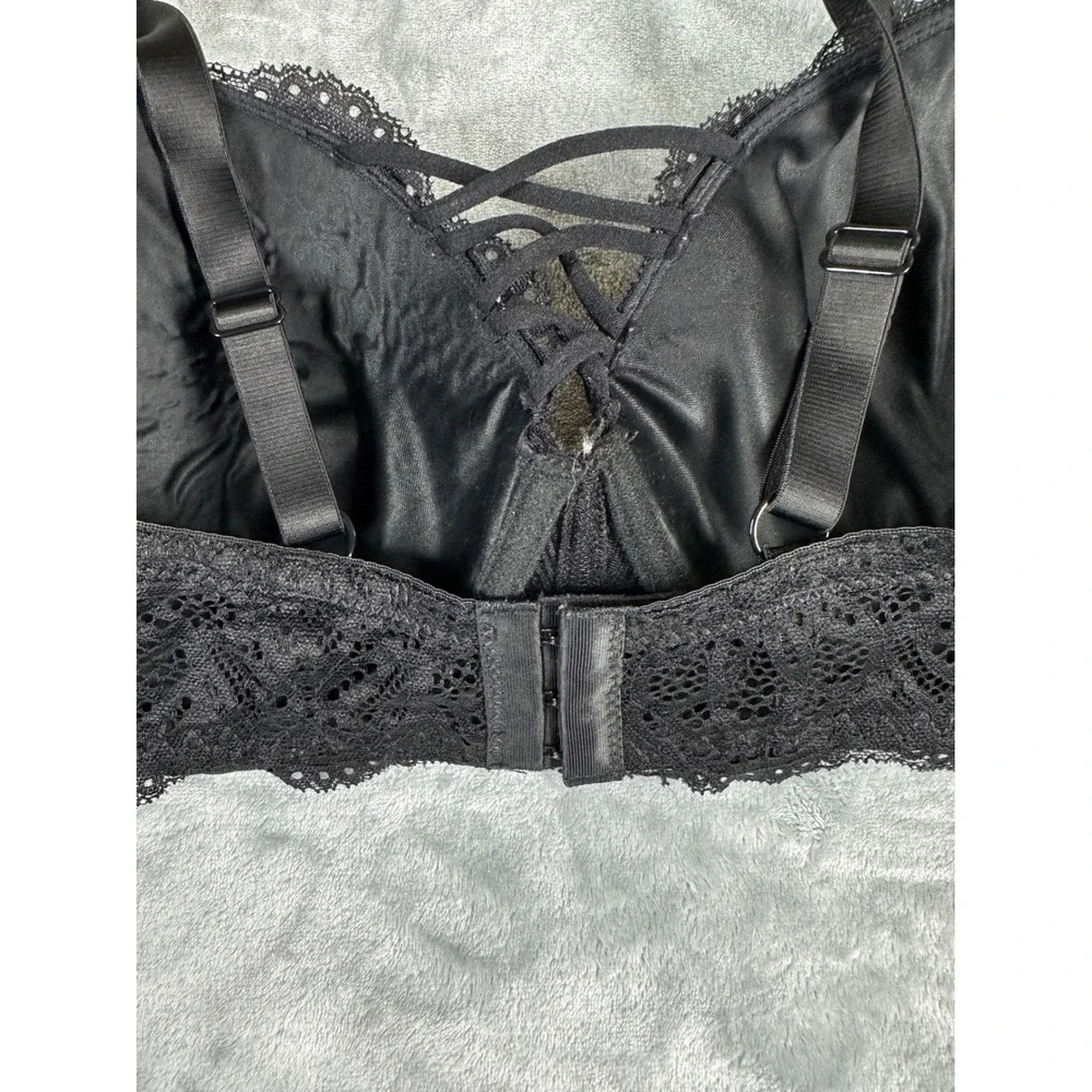 XOXO Bra Women 36D Black Lace Push Up Underwire Lace-Up‎ Detail 6239-70